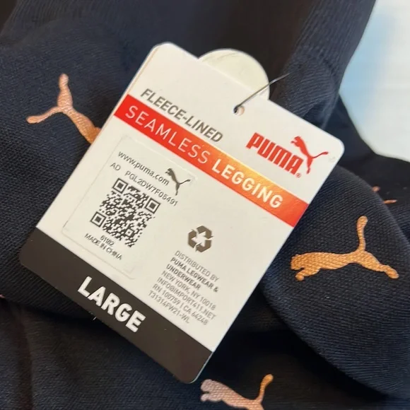 Puma Womens Black High Waist Fleece Lined Logo Print Seamless Legging - Picture 5 of 7